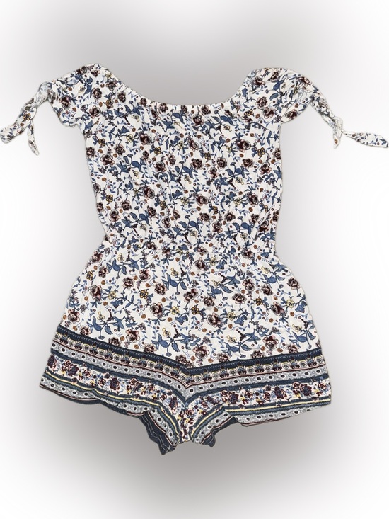 Rue21 Tops - 🌸Rue21 White Floral Off-Shoulder Romper with Blue & Brown Accents